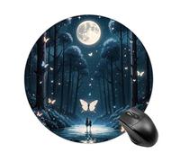 Tapis de souris rond avec base en caoutchouc antidérapant, tapis de souris de protection de bureau, petite lumière noire, tapis de souris fantaisie forêt pour bureau, ordinateur de travail, ordinateur