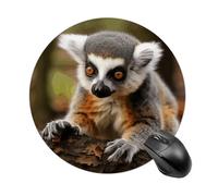 Tapis de souris rond avec base en caoutchouc antidérapant, tapis de souris de protection de bureau, petit singe lémurien amusant tapis de souris mignon pour bureau, ordinateur de travail, ordinateur