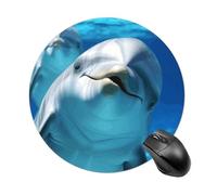 Tapis de souris rond avec dauphin avec un sourire - Tapis de souris de jeu lisse extra densité portable confortable pour bureau, maison, bureau, 20 x 20 cm