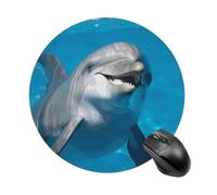 Tapis de souris rond avec dauphin avec un sourire - Tapis de souris de jeu lisse extra densité portable confortable pour bureau, maison, bureau, 20 x 20 cm