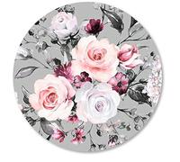 Tapis de souris rond avec fleurs et feuilles, motif roses grises et roses, fournitures de bureau