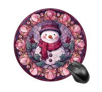 Tapis de souris rond avec motif bonhomme de neige avec chapeau, écharpe, houx, rose pastel, tapis de souris pour ordinateur portable, bureau, 20 cm