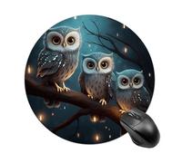 Tapis de souris rond avec motif hibou sur un arbre - Tapis de souris de jeu extra dense portable et confortable pour bureau, maison, bureau - 20 x 20 cm