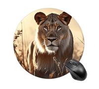 Tapis de souris rond avec motif lion féminin - Tapis de souris de jeu extra dense portable confortable pour bureau, maison, bureau - 20 x 20 cm