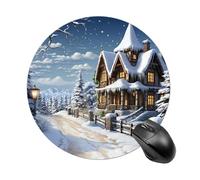 Tapis de souris rond avec motif scène heureuse de Noël et d'hiver, tapis de souris de jeu lisse, tapis de souris extra densité, portable et confortable, pour bureau, maison, bureau, 20 x 20 cm