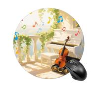 Tapis de souris rond avec notes de musique piano et violon, base antidérapante en caoutchouc, petit tapis de souris amusant pour le bureau et les jeux, accessoire décoratif pour ordinateur, 19,8 cm