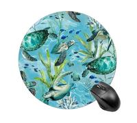 Tapis de souris rond bleu tortue de mer lisse tapis de souris de jeu extra densité portable confortable pour bureau, maison, bureau, 20 x 20 cm