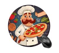 Tapis de souris rond Chef Pizza lisse pour jeu de jeu, tapis de souris extra densité, portable et confortable, pour bureau, maison, bureau, 20 x 20 cm