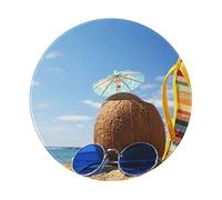 Tapis de souris rond de 20,3 cm, motif lunettes d'été et plage