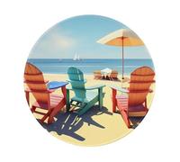 Tapis de souris rond en caoutchouc antidérapant avec imprimé chaises de plage et paysages, 20 x 20 cm, pour ordinateur de bureau