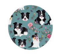 Tapis de souris rond en caoutchouc antidérapant avec imprimé floral Border Collie 20 x 20 cm pour ordinateur de bureau de jeu