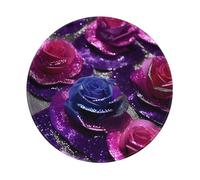 Tapis de souris rond en caoutchouc antidérapant avec imprimé roses et paillettes 20 x 20 cm pour ordinateur de bureau