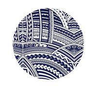 Tapis de souris rond en caoutchouc antidérapant avec motif tribal maori polynésien bleu, 20 x 20 cm pour ordinateur de bureau