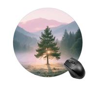 Tapis de souris rond en caoutchouc antidérapant de 19,8 cm, tapis de souris de jeu et de bureau, motif forêt de montagne, contrôle fluide pour ordinateur portable, imperméable et portable