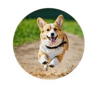 Tapis de souris rond en caoutchouc antidérapant imprimé Corgi 20 x 20 cm pour ordinateur de bureau