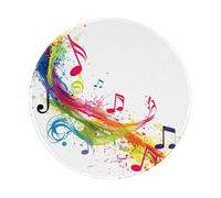 Tapis de souris rond en caoutchouc antidérapant imprimé notes de musique colorées, tapis de bureau 20 x 20 cm pour ordinateur de bureau