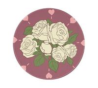 Tapis de souris rond en caoutchouc antidérapant imprimé rose d'amour blanc 20,3 cm
