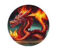 Tapis de souris rond en caoutchouc antidérapant imprimé sur un seul côté du Roi dragon dans le feu 20,3 cm