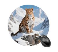 Tapis de souris rond en caoutchouc antidérapant Motif léopard des neiges
