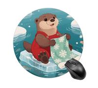Tapis de souris rond en caoutchouc antidérapant Motif petit phoque de Noël