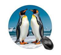Tapis de souris rond en caoutchouc antidérapant Motif pingouins heureux