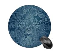 Tapis de souris rond en dentelle florale bleue - Tapis de souris de jeu extra dense portable confortable pour bureau, maison, bureau - 20 x 20 cm