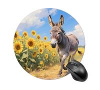 Tapis de souris rond en forme d'âne dans un champ de tournesol, joli tapis de bureau avec base en caoutchouc antidérapant, petit tapis de souris amusant pour bureau et jeux, accessoires informatiques