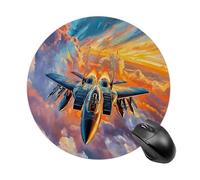 Tapis de souris rond en forme d'avion de combat volant dans les nuages Base antidérapante en caoutchouc imperméable Tapis de souris de jeu rond Esthétique Petit tapis de souris portable pour