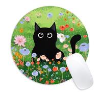 Tapis de souris rond en forme de chat noir, petit tapis de souris amusant avec base en caoutchouc antidérapant, tapis de souris, décoration de bureau à domicile, accessoires de bureau, tapis de souris