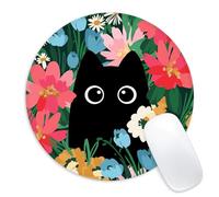 Tapis de souris rond en forme de chat noir - Petit tapis de souris amusant avec base en caoutchouc antidérapant - Accessoires de décoration de bureau - 22 cm rond