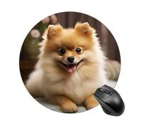 Tapis de souris rond en forme de chien de Poméranie - Glisse - Extra dense - Portable et confortable - Pour bureau, maison, bureau - 20 x 20 cm