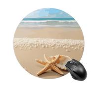 Tapis de souris rond en forme d'étoile de mer et plage - Glisse - Extra dense - Portable et confortable - Pour bureau, maison, bureau - 20 x 20 cm