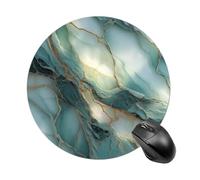 Tapis de souris rond en marbre bleu-vert pour ordinateur portable et bureau - Étanche - Avec base en caoutchouc antidérapant - 20 cm