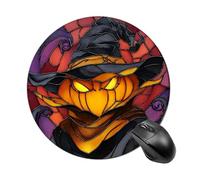 Tapis de souris rond en verre teinté avec chapeau de sorcière et citrouille - Tapis de souris pour ordinateur portable et bureau - Étanche - Avec base en caoutchouc antidérapant - 20 cm