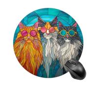 Tapis de souris rond en verre teinté avec trois chats portant des lunettes de soleil, tapis de souris pour ordinateur portable, bureau, 20 cm