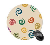 Tapis de souris rond étanche avec base en caoutchouc antidérapant pour ordinateur portable et bureau Motif spirales arc-en-ciel sur fond beige 20 cm