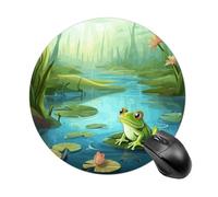 Tapis de souris rond grenouille dans un étang - Glisse - Tapis de souris de jeu extra dense portable et confortable pour bureau, maison, bureau - 20 x 20 cm