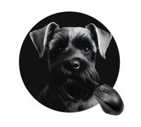 Tapis de Souris Rond imperméable avec Base en Caoutchouc antidérapant, Motif Chien Schnauzer Noir, Bords Cousus, pour Bureau, 7,8 Pouces