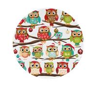 Tapis de souris rond imprimé hiboux sur branches d'arbre 20,3 cm, tapis de souris de jeu antidérapant, accessoires pour ordinateurs, ordinateurs portables, bureau, maison - 1