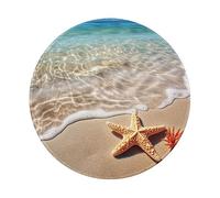 Tapis de souris rond imprimé plage étoile de mer avec bords cousus base en caoutchouc antidérapant durable tapis de souris de jeu pour bureau, maison, ordinateur portable sans fil