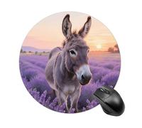 Tapis de souris rond motif âne dans un champ de lavande, joli tapis de bureau avec base en caoutchouc antidérapant, petit tapis de souris amusant pour bureau et jeux, accessoires informatiques