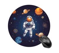 Tapis de souris rond motif astronaute spatial - Glisse - Extra dense - Portable et confortable - Pour bureau, maison, bureau - 20 x 20 cm
