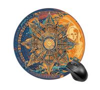 Tapis de souris rond motif carte de tarot mystique soleil et lune avec base en caoutchouc antidérapant pour ordinateur portable, jeu, bureau, maison