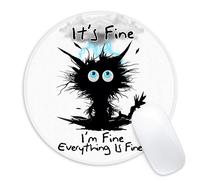 Tapis de souris rond motif chat noir, petit et amusant, avec base en caoutchouc antid rapant, d coration pour la maison et le bureau, accessoires