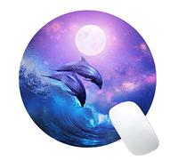 Tapis de souris rond, motif dauphin, moon, océan, petit tapis de souris personnalisé avec motifs, base en caoutchouc antidérapante pour ordinateur portable