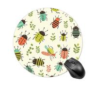 Tapis de souris rond motif herbe et insectes avec base en caoutchouc antidérapant, imperméable, texturé de qualité supérieure, pour ordinateur portable de 19,8 cm