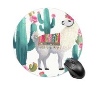 Tapis de souris rond motif lama alpaga cactus fleur tapis de souris mignon drôle ordinateur tapis de souris lavable protection bureau tapis de souris avec base en caoutchouc antidérapant pour bureau à