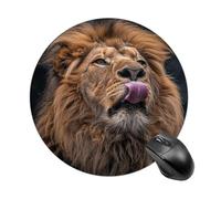 Tapis de souris rond motif lion qui sort la langue - Tapis de souris de jeu lisse - Extra dense - Portable et confortable - Pour bureau, maison, bureau - 20 x 20 cm