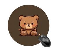 Tapis de souris rond motif ours mignon marron dessin animé lisse tapis de souris de jeu extra densité portable confortable pour bureau, maison, bureau, 20 x 20 cm