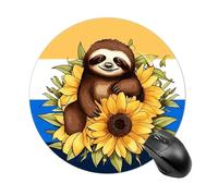 Tapis de souris rond motif paresseux assis sur un tournesol - Glisse lisse - Tapis de souris extra dense portable et confortable pour bureau, maison, bureau, 20 x 20 cm